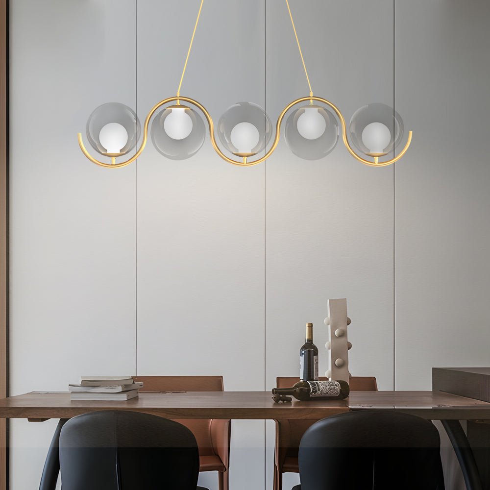 Glass Ball Linear Chandelier Wave‑shaped Island Ceiling Light