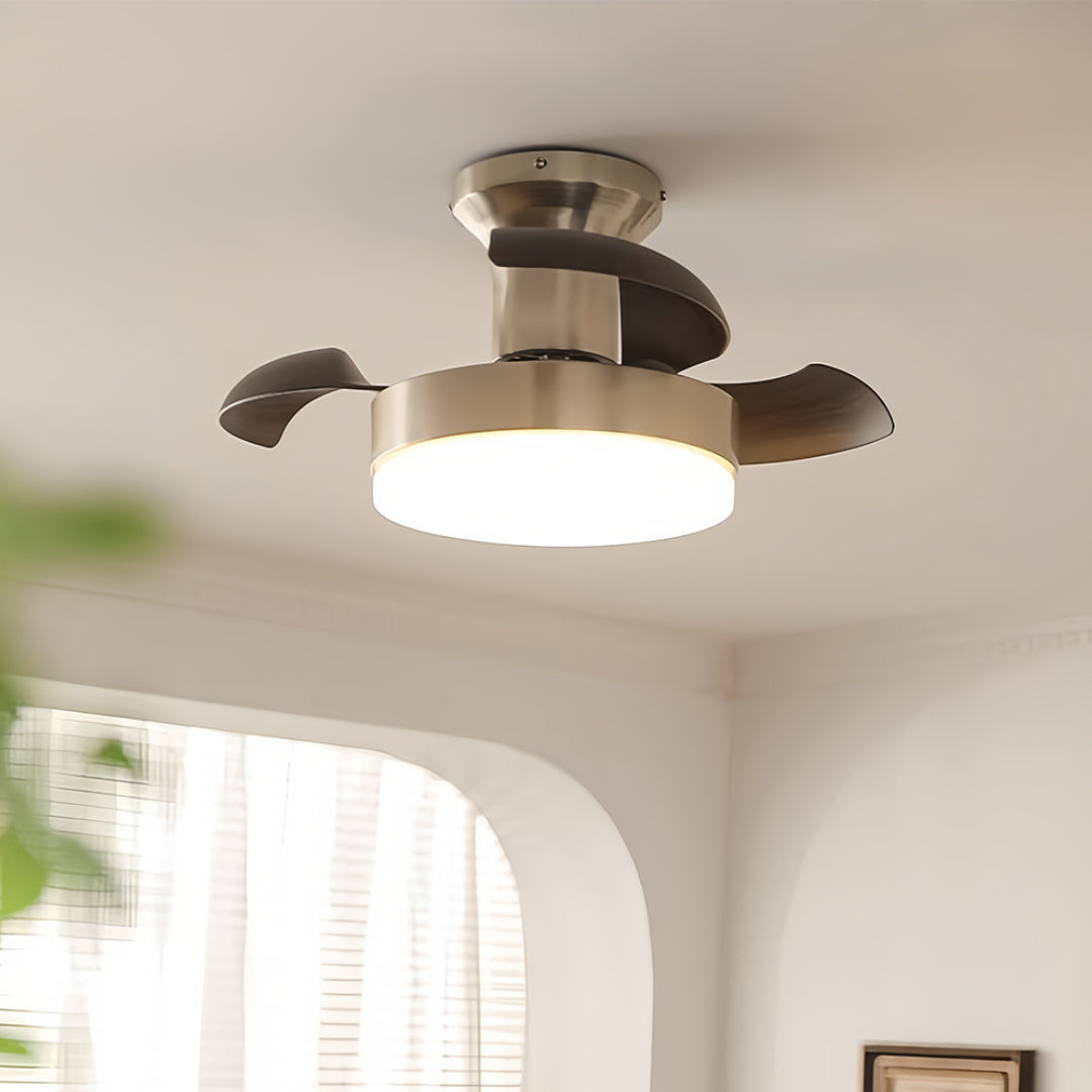 Silver Ceiling Fan with Light French Retro Hardware 3-Blade Fan Lamp