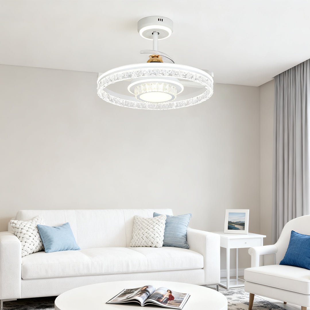 Ceiling Fan with Round Light White Aluminum Body Nordic Luxury Lamp