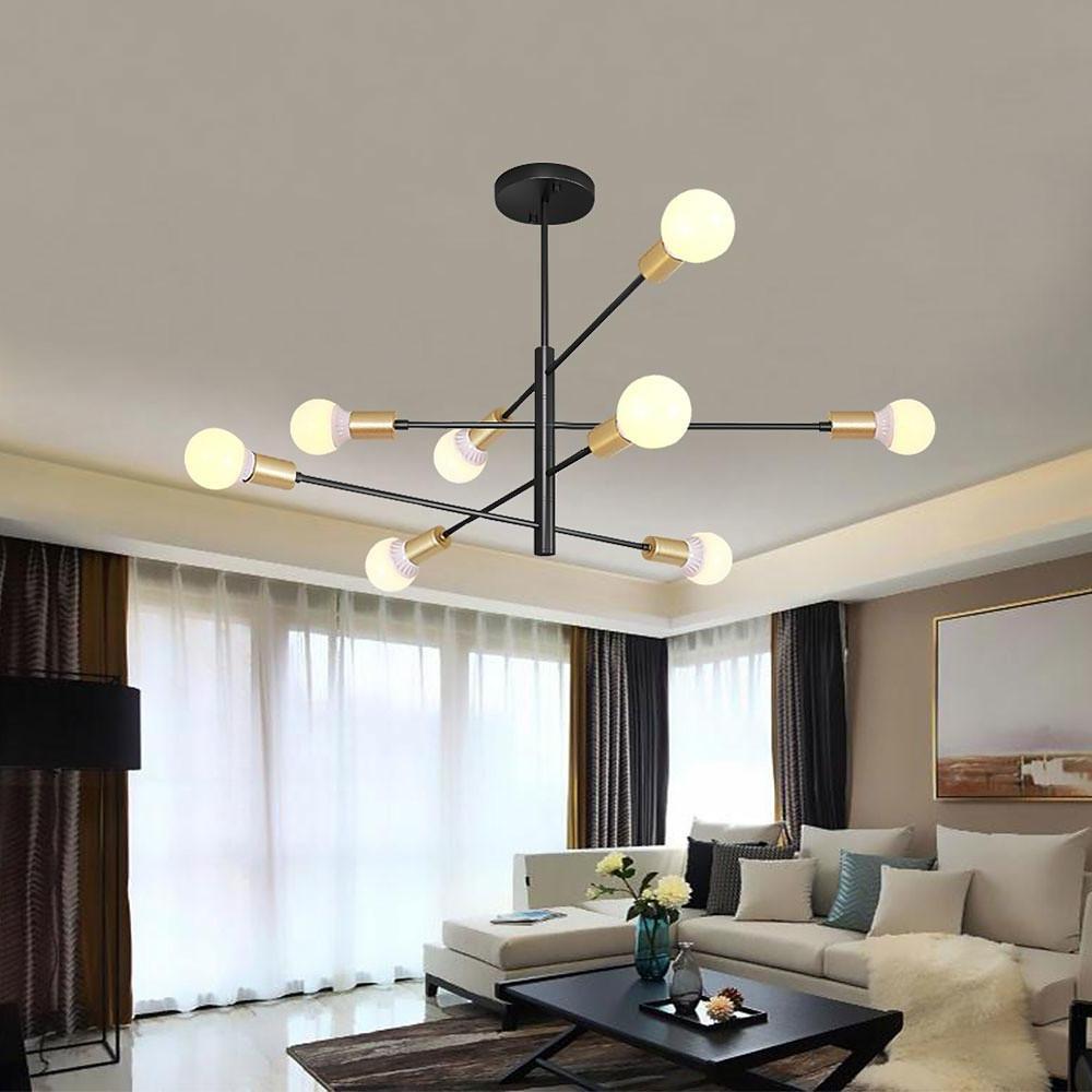 Modern Sputnik LED Geometric Chandelier Living Room Black Linear Chandelier 8 Bulbs