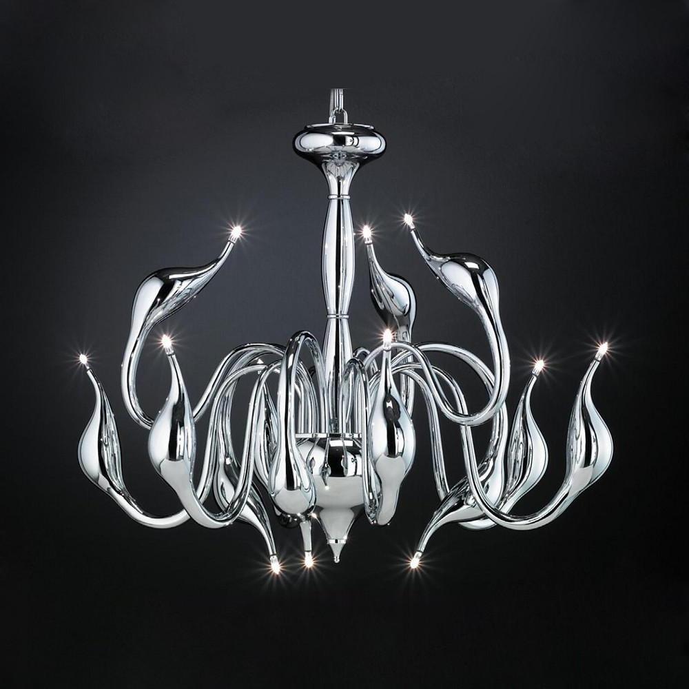 Swan Chandelier Chrome Modern Metal LED Ceiling Light
