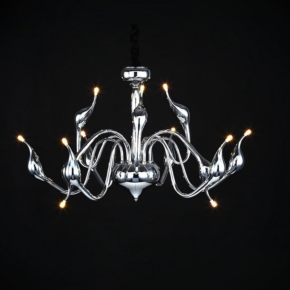 Swan Chandelier Chrome Modern Metal LED Ceiling Light