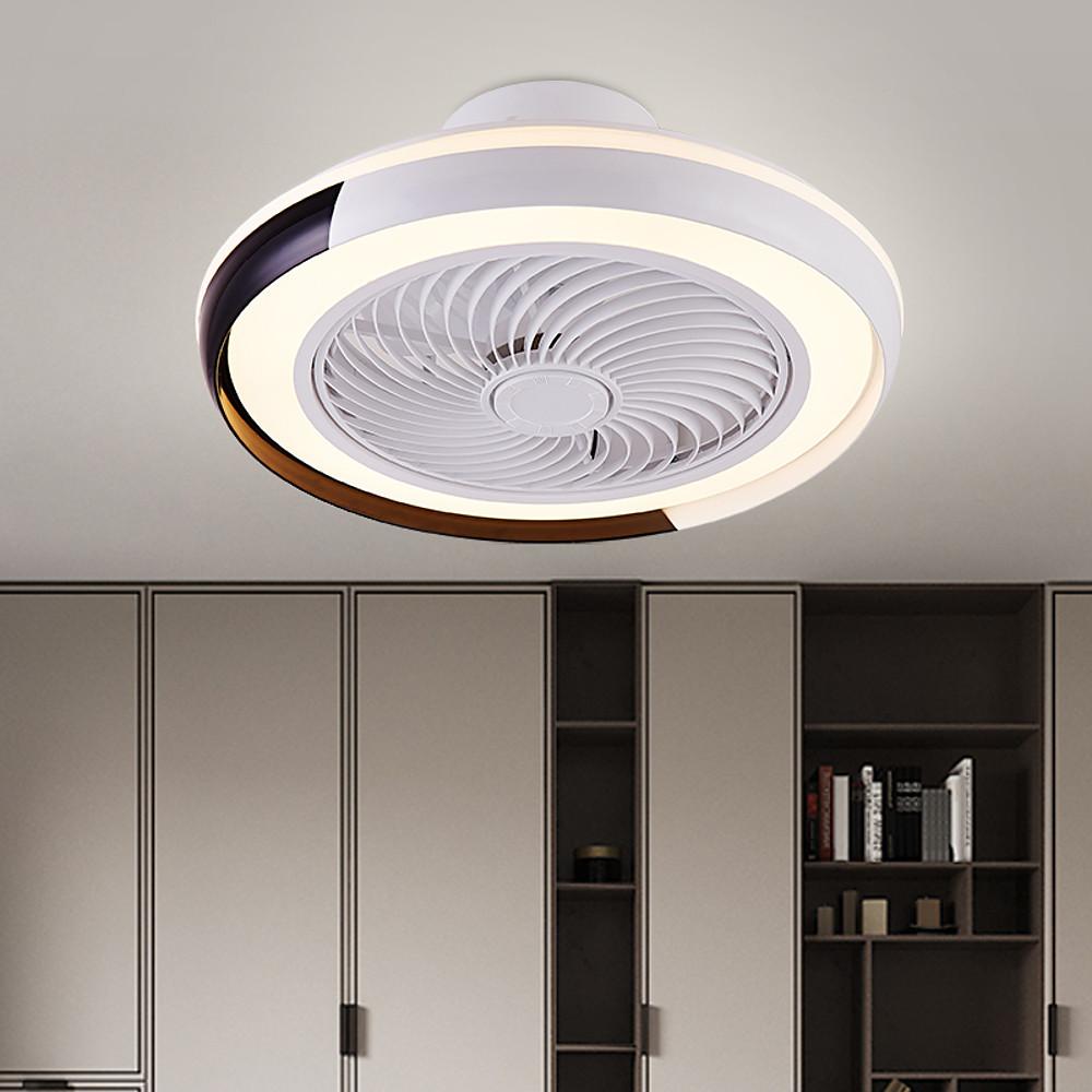 Dimmbale Morden Round Flush Mount Bladeless Ceiling Fan with LED Light