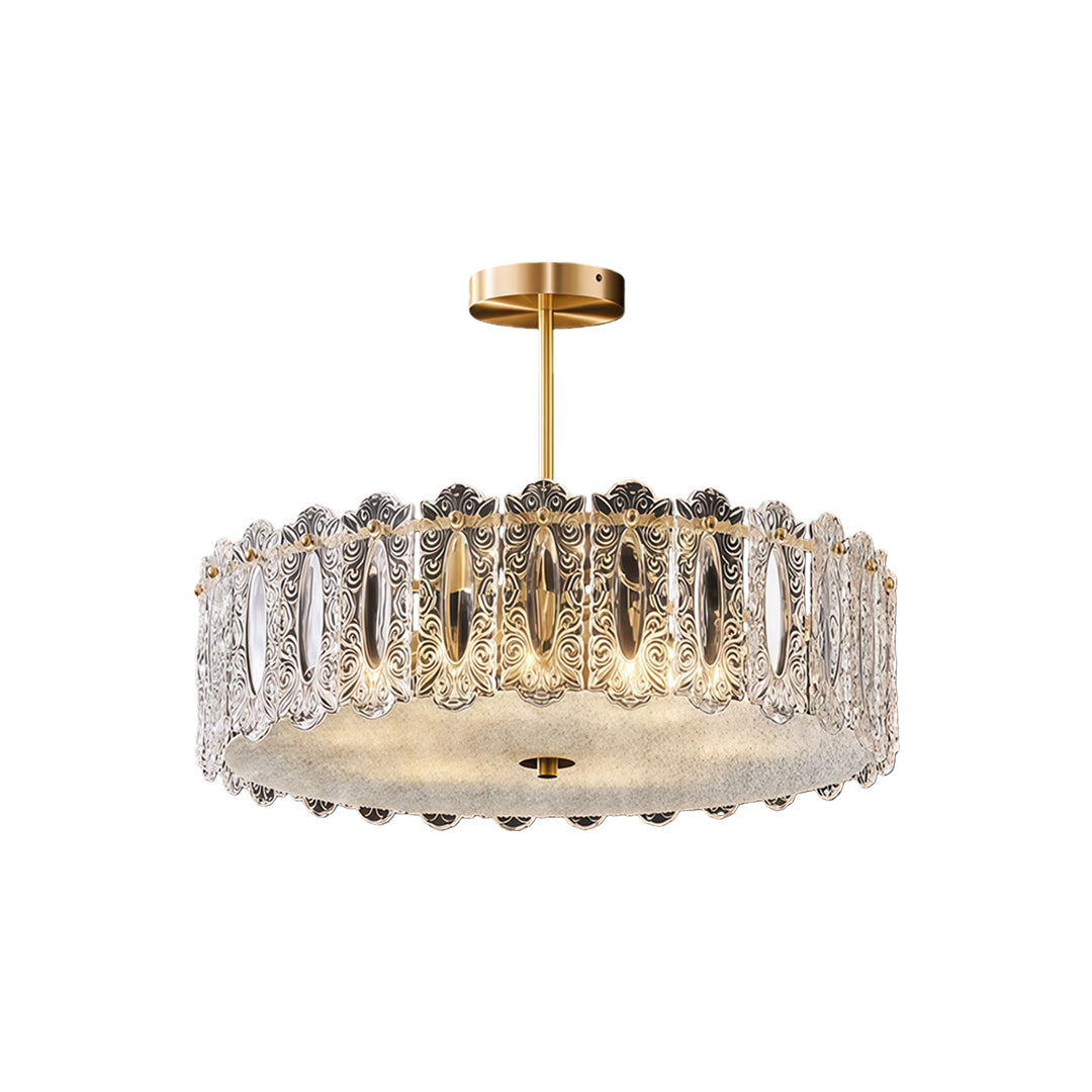 Glass Semi Flush Mount Lighting French Luxury Full Copper Lamp