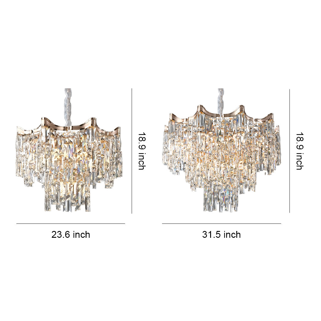 Tiered Glass Chandelier Luxury Modern Gold Waterfall Ceiling Light