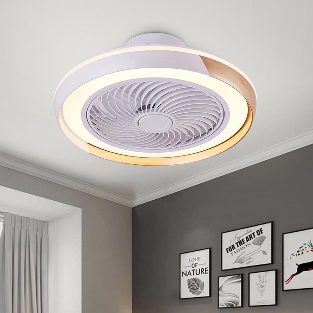 Dimmbale Morden Round Flush Mount Bladeless Ceiling Fan with LED Light