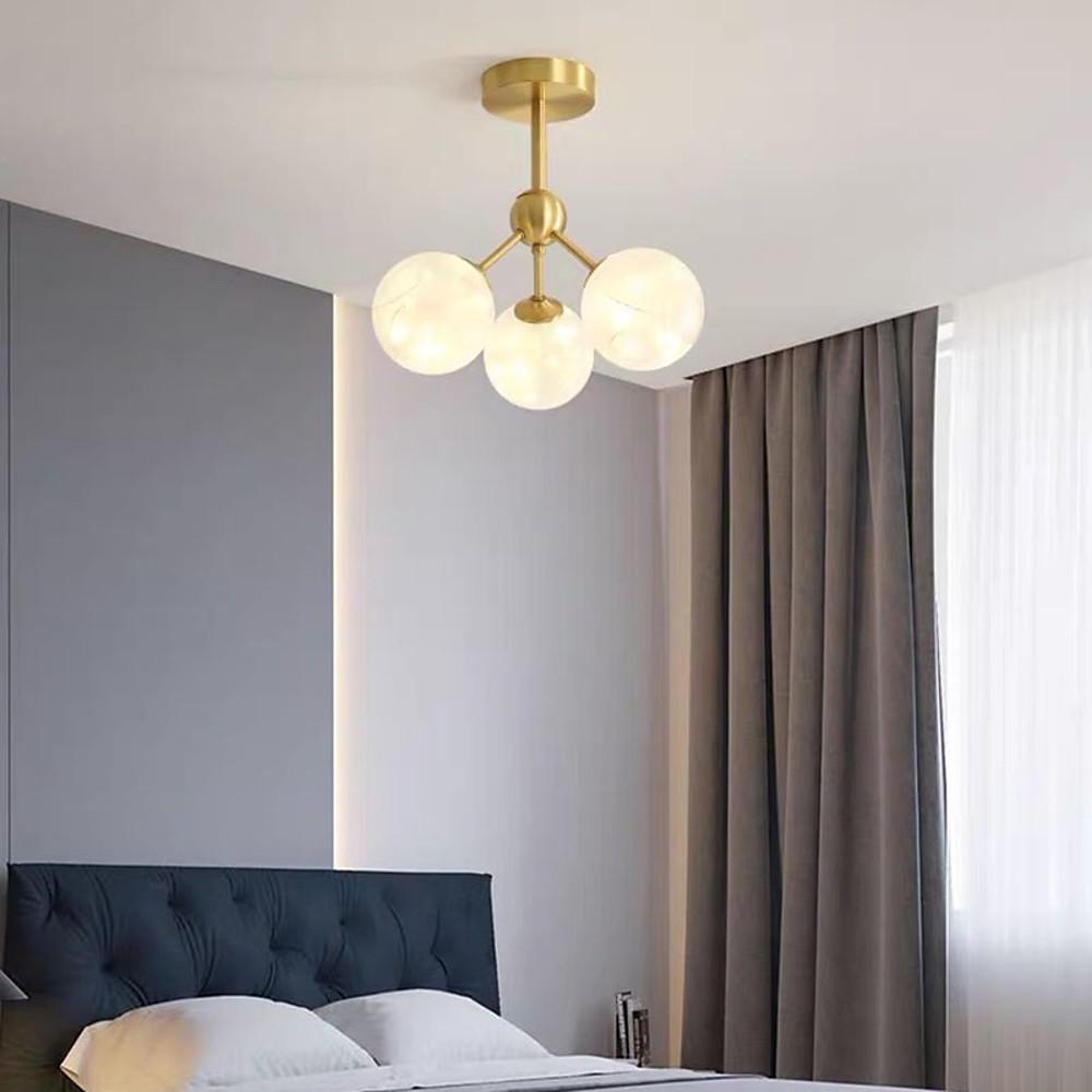 3-Globe Copper Glass Semi Flush Mount Lighting Ceiling Lights for Bedroom