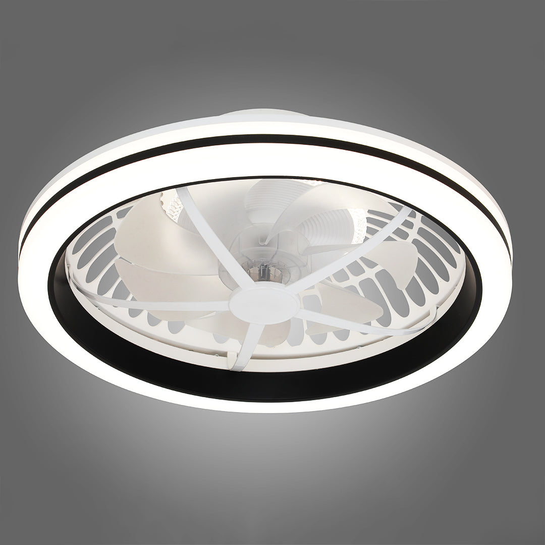 White Flush Mount Ceiling Fan with Light Plastic Round Design Lamp