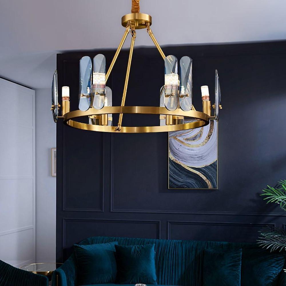 8-light LED Circular Glass Copper Nordic Chandelier Ceiling Lights