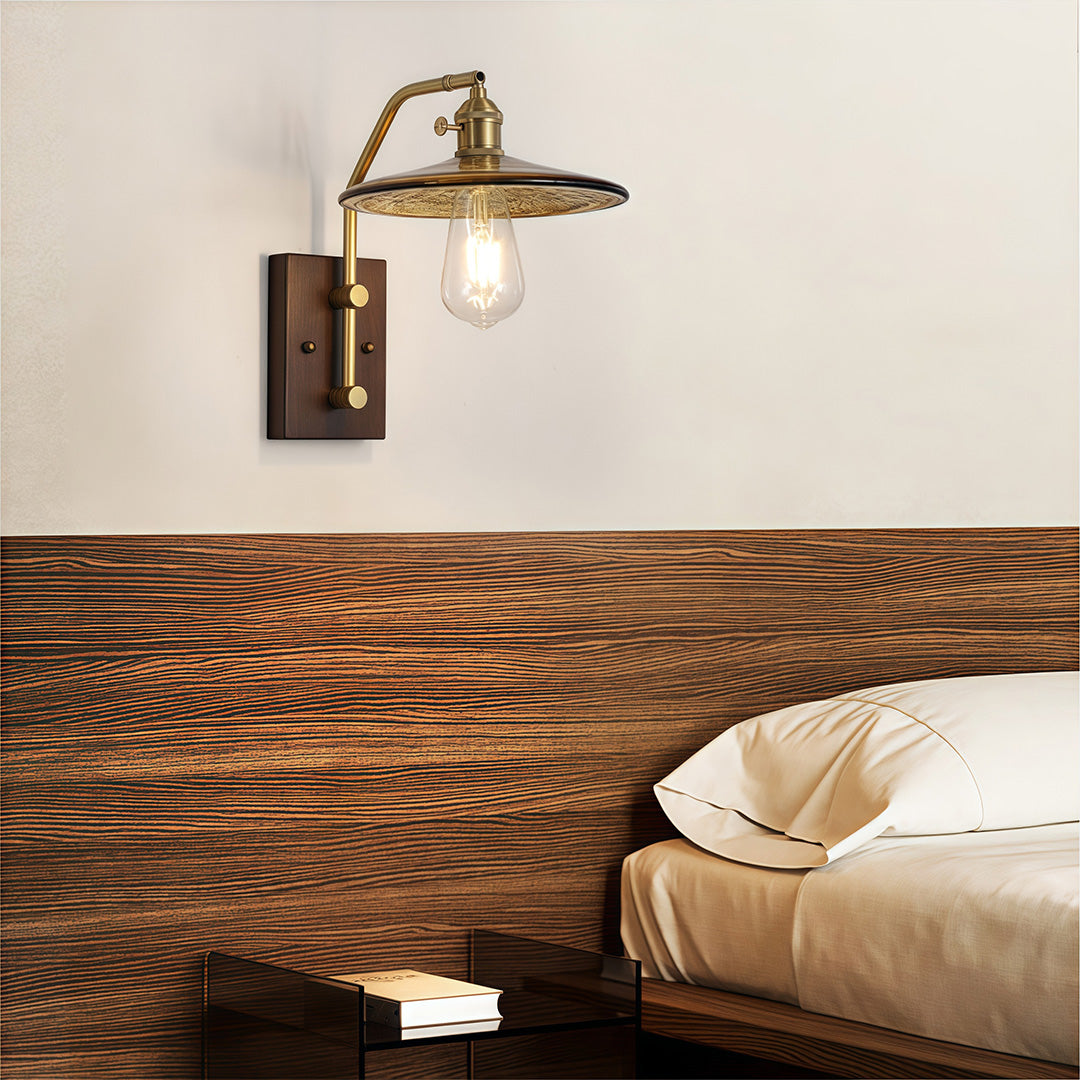 Glass Wall Lights Japanese Retro Wave Iron Body Rubberwood Lamp