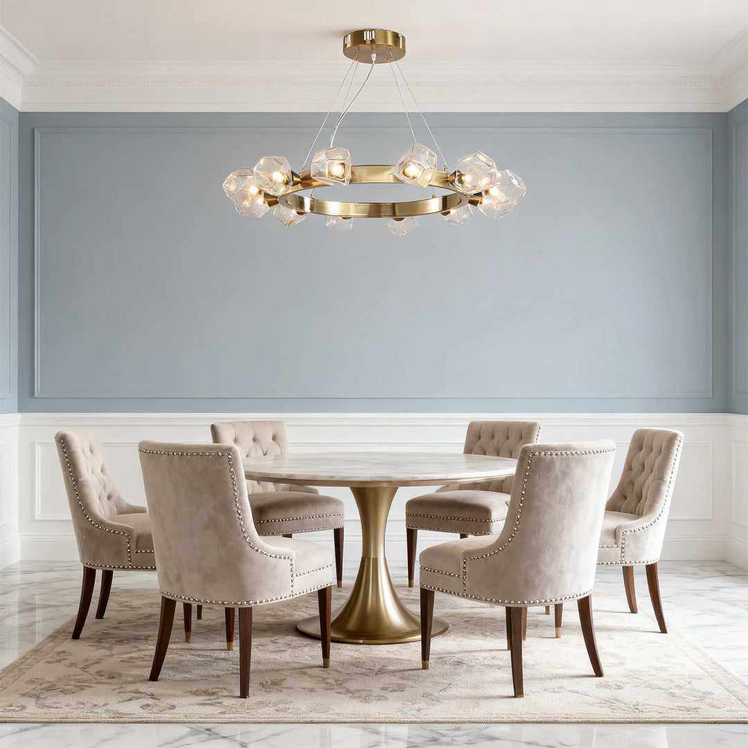 Gold Round Chandelier Featuring a Polished Brass Ring Ceiling Light