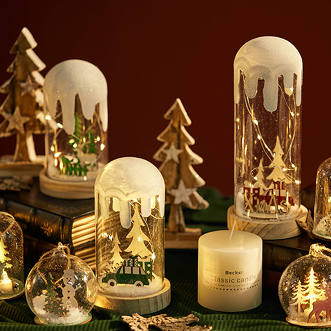 Christmas Decoration Wooden Glass Snow Scene Ornament Lamp