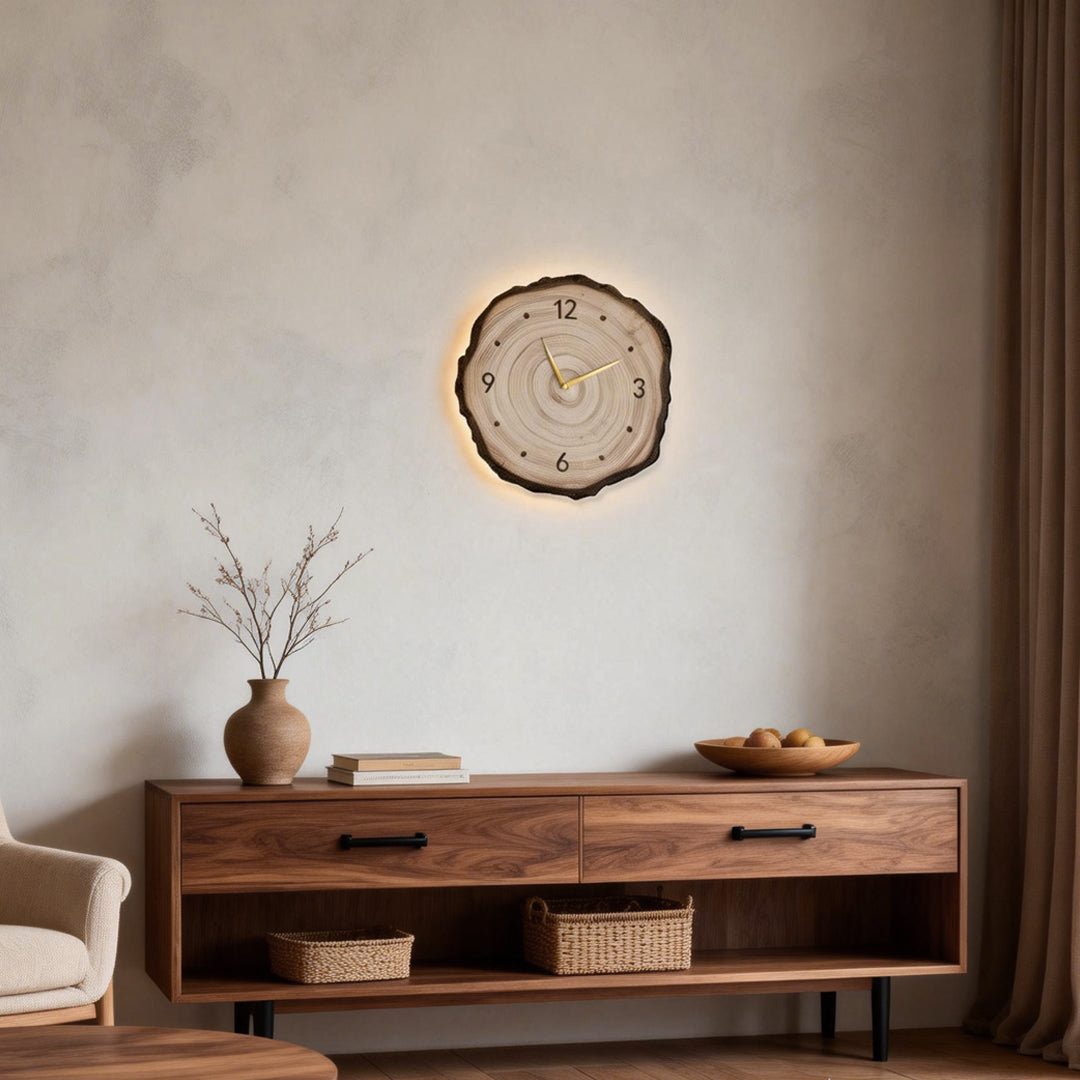 Tree Stump Wall Clock Farmhouse Wood Slice LED Light