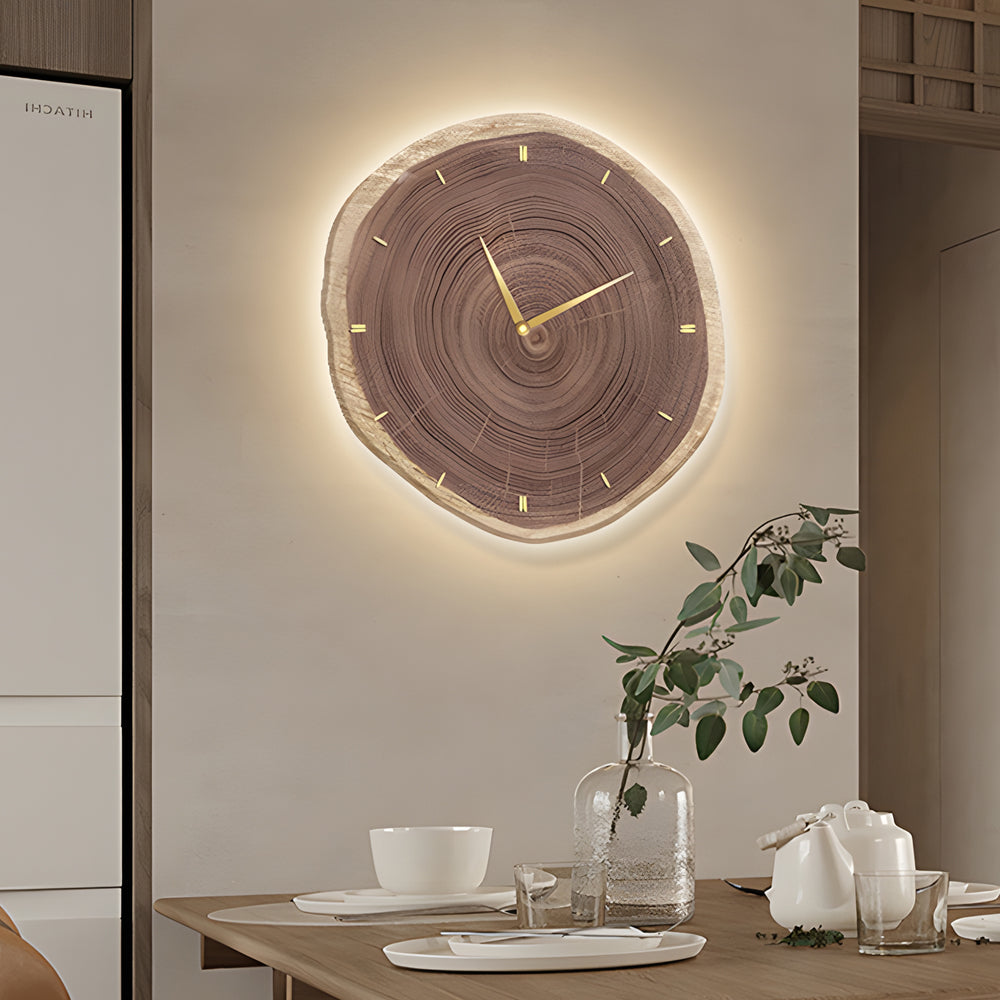 Tree Stump Wall Clock Farmhouse Wood Slice LED Light