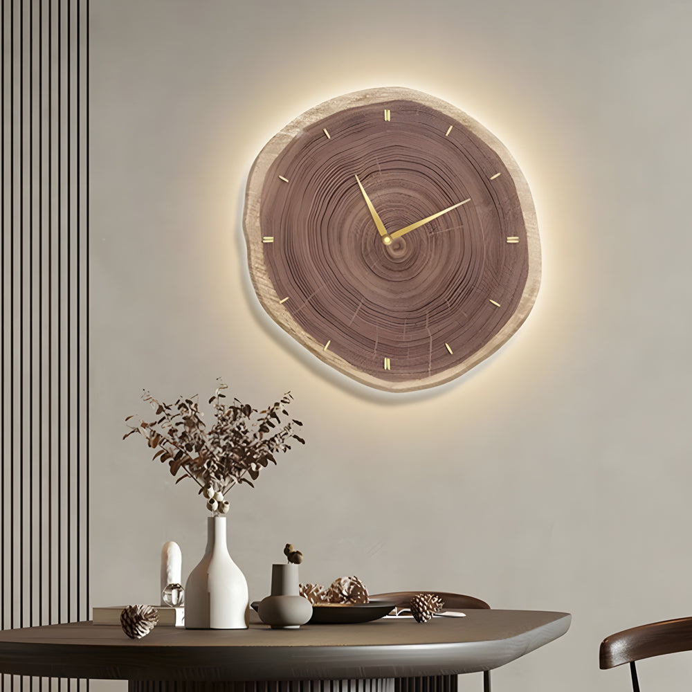Tree Stump Wall Clock Farmhouse Wood Slice LED Light