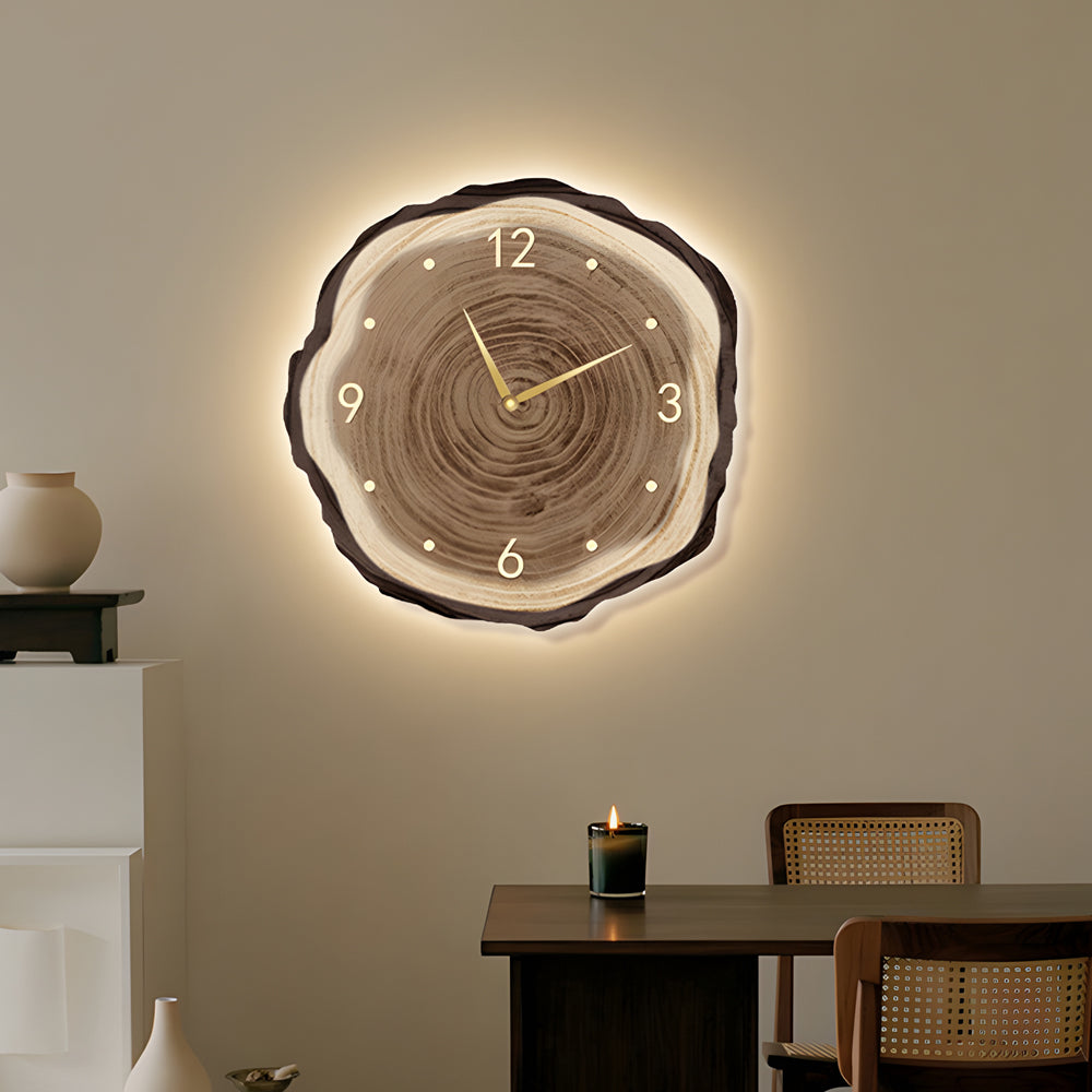 Tree Stump Wall Clock Farmhouse Wood Slice LED Light