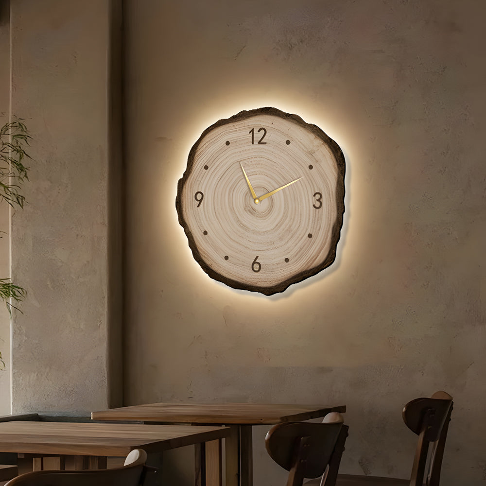 Tree Stump Wall Clock Farmhouse Wood Slice LED Light