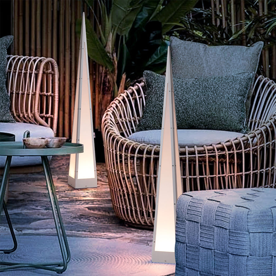 Stainless Steel Waterproof Geometric Floor Lamp with Pyramid Design