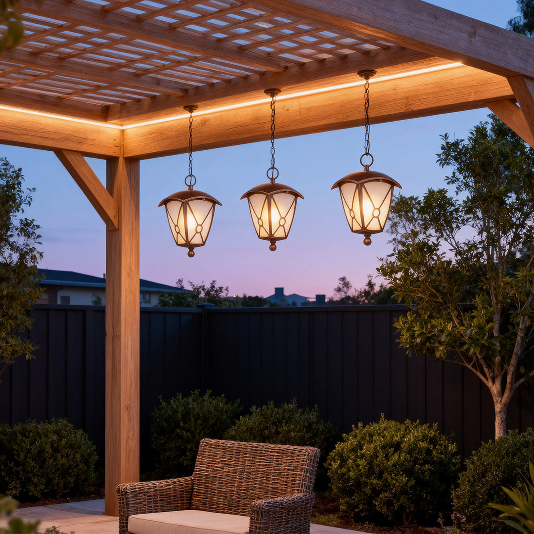 Outdoor LED Pendant Lights Black Metal Waterproof Ceiling Lights