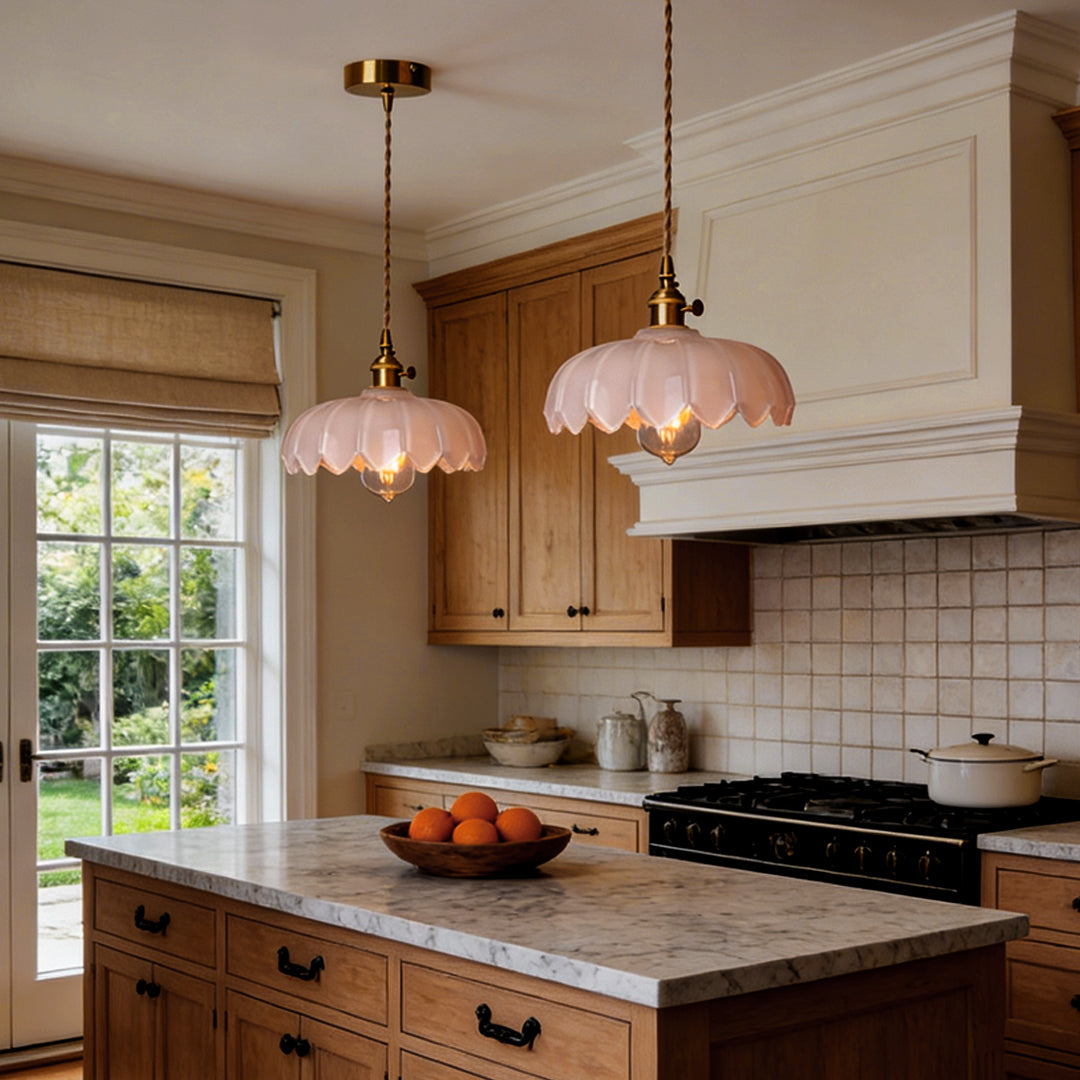 Glass Pendant Light Nordic Retro Floral Ceiling Light