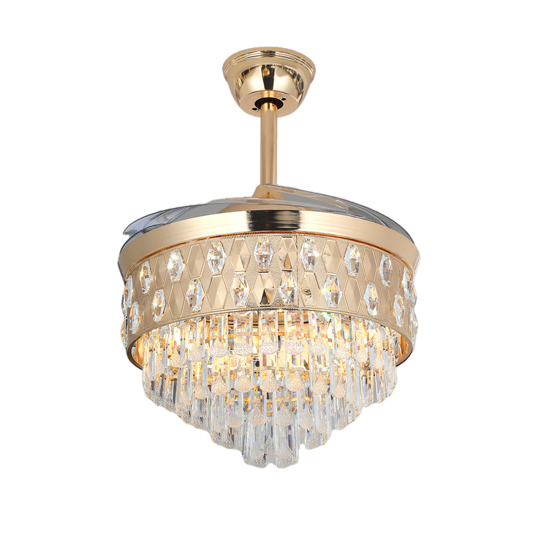 Ceiling Fans with Crystal Lights Luxury Gold Iron with Crystal Pendant
