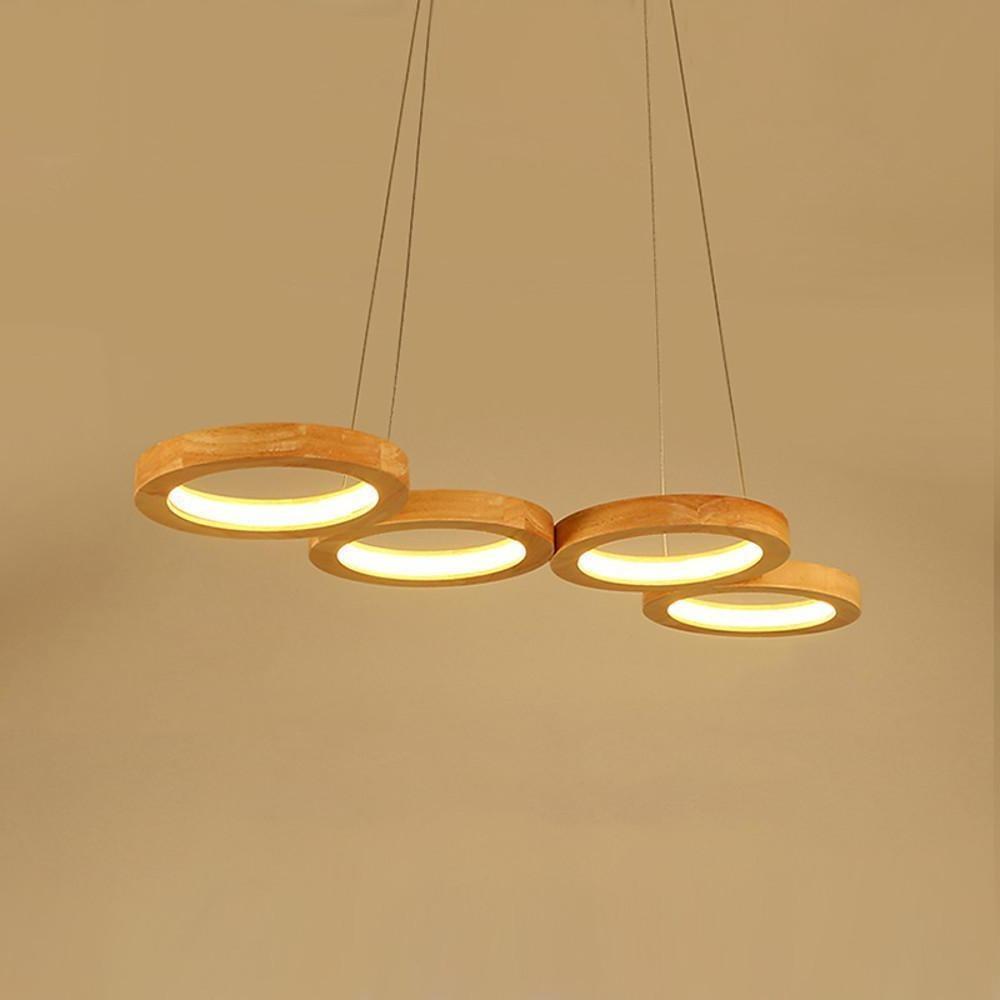 Rustic 4-Circle Wood LED Modern Chandeliers Ceiling Lights