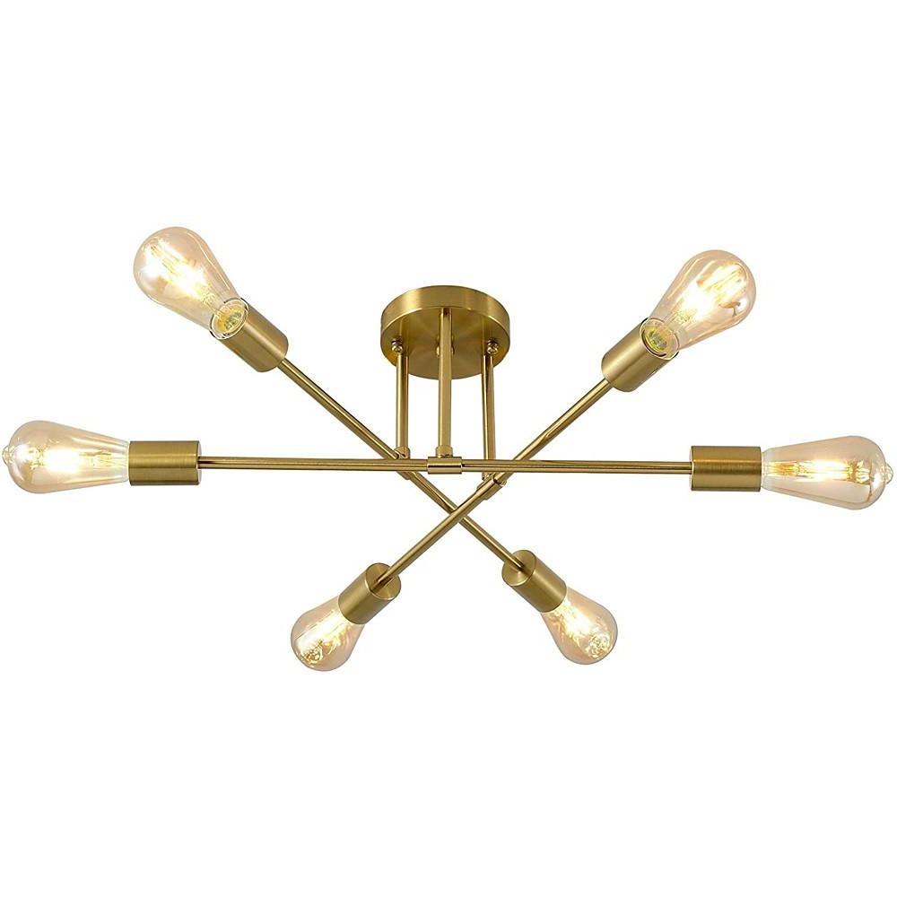Minimalist Geometric Industrial Sputnik Chandelier 6 Bulbs Ceiling Lights