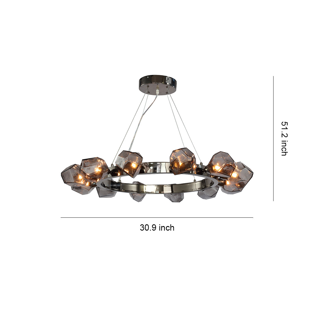 Black Round Chandelier with Geometric Glass Shades Ceiling Light