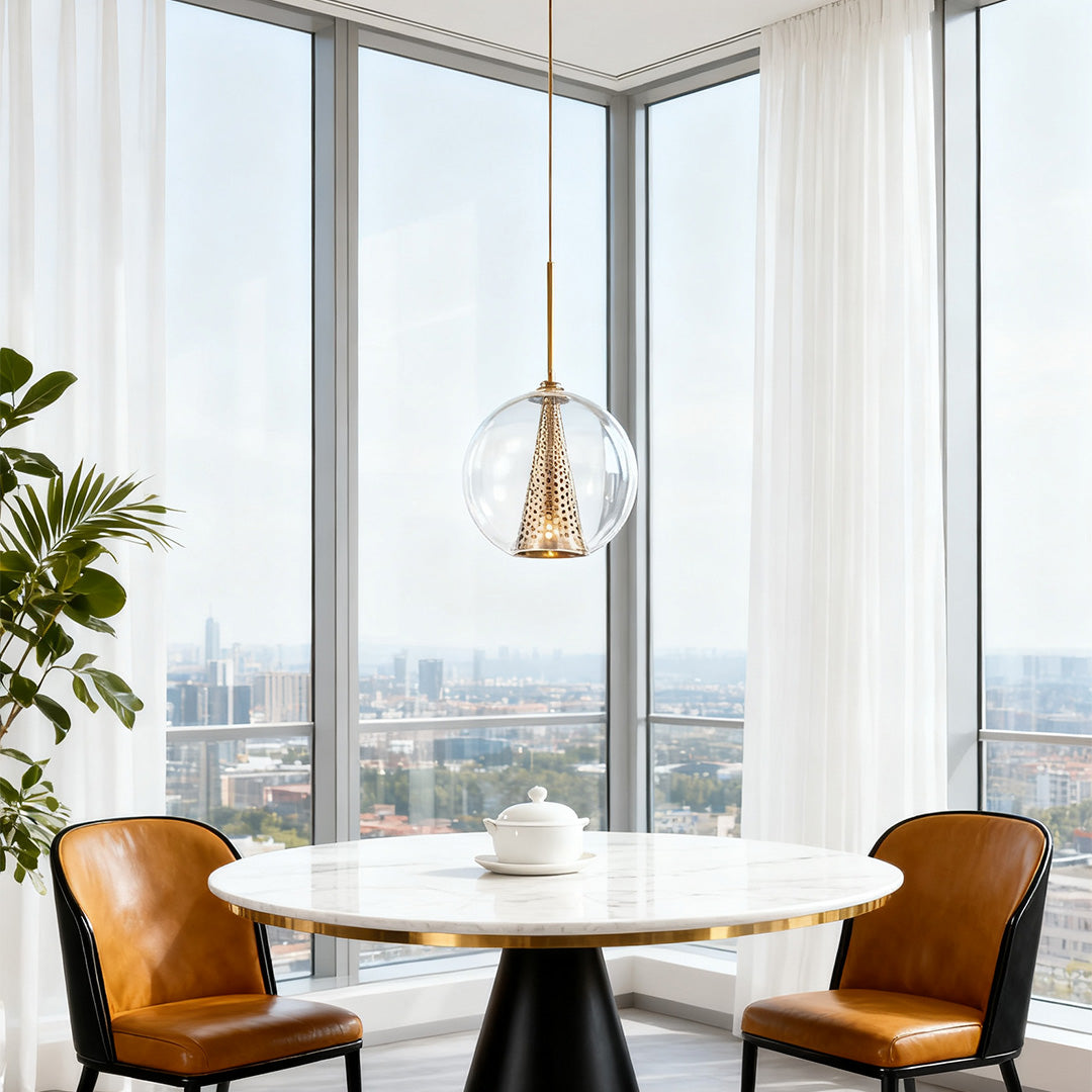 Glass Ball Pendant Lights Perforated Metal Cone Chic Ceiling Light