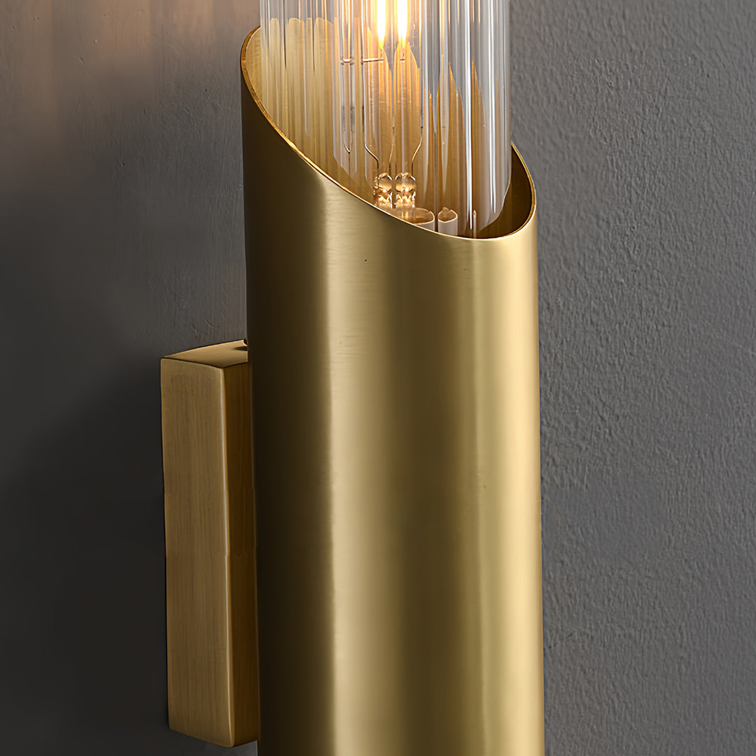 Up Down Wall Lights Full Brass Cylindrical Gold Finish Glass Light