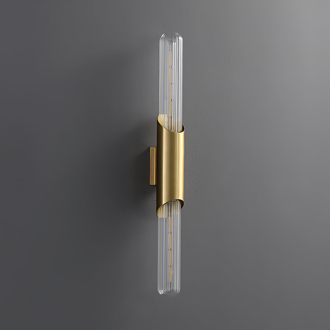 Up Down Wall Lights Full Brass Cylindrical Gold Finish Glass Light