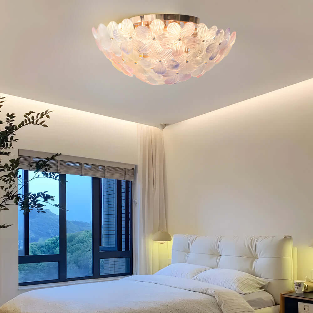 Glass Semi Flush Mount Ceiling Light French Petal Light