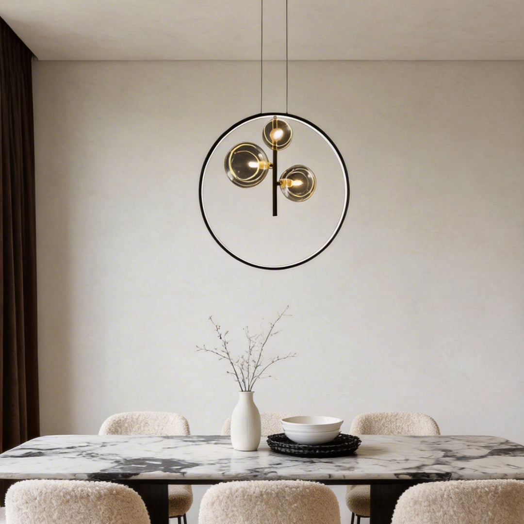 Vertical Ring Pendant Light Black Bubble Glass LED Light