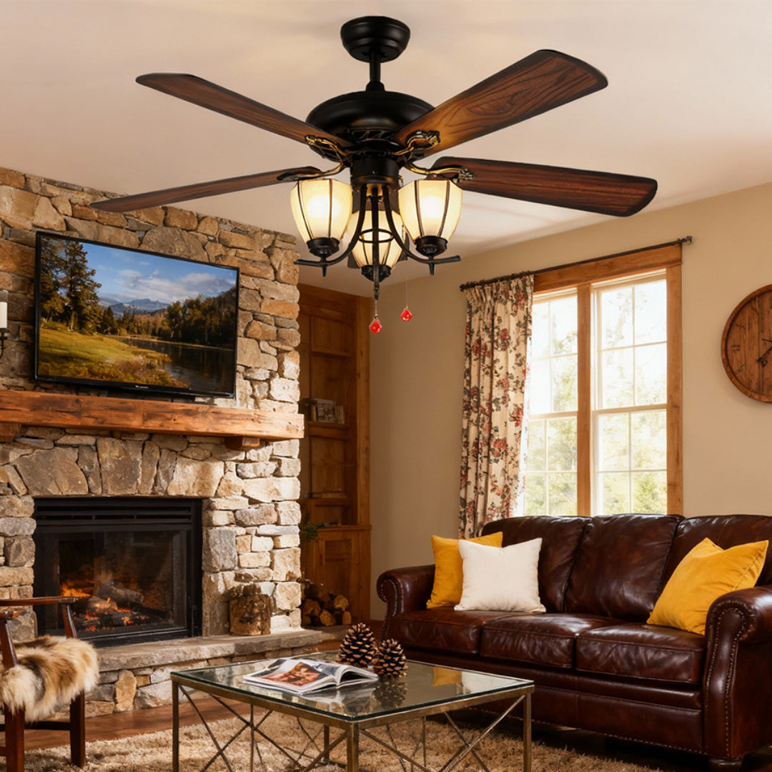 Vintage Style Ceiling Fans with Lights Wood Grain Dark Fan Lamp