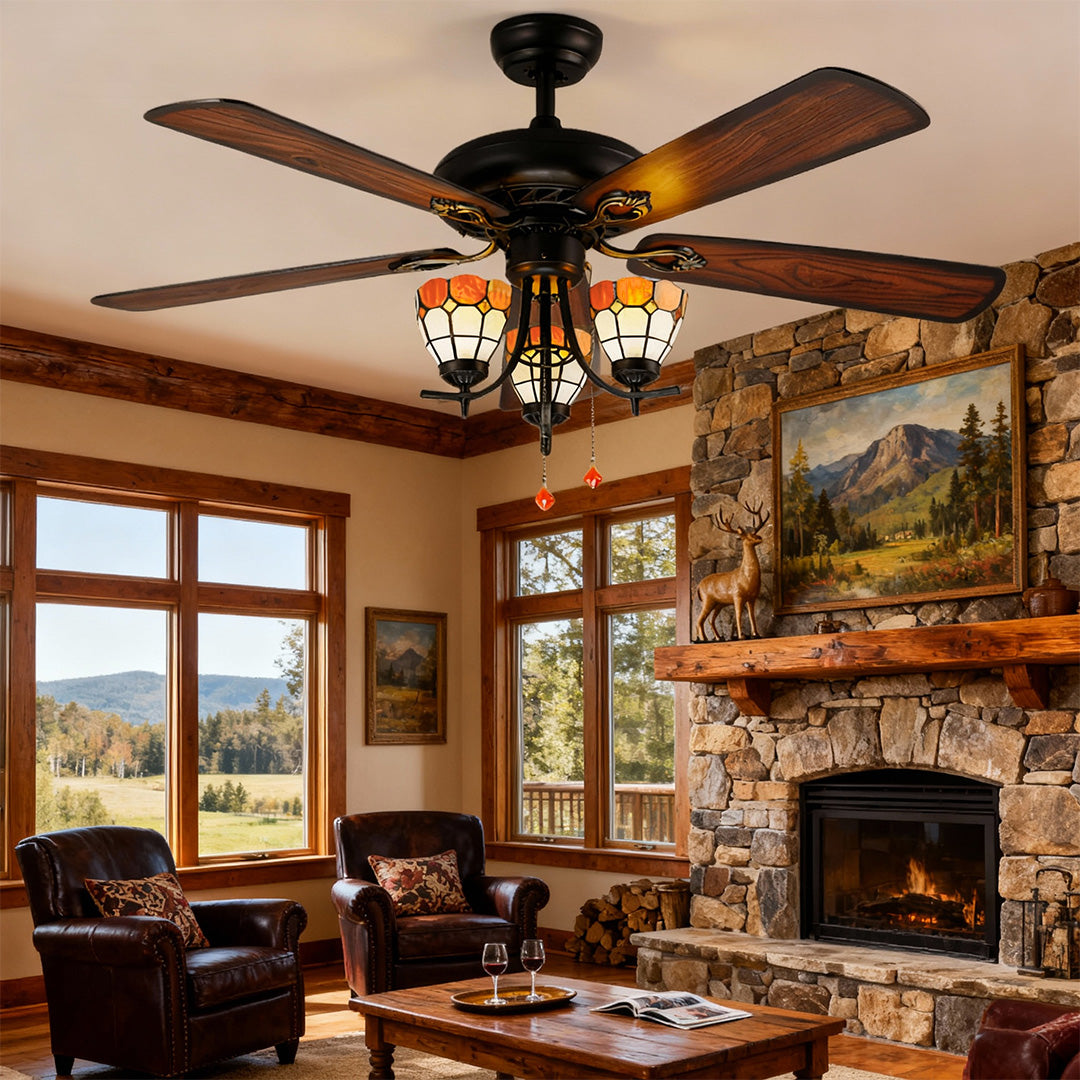 Vintage Style Ceiling Fans with Lights Wood Grain Dark Fan Lamp