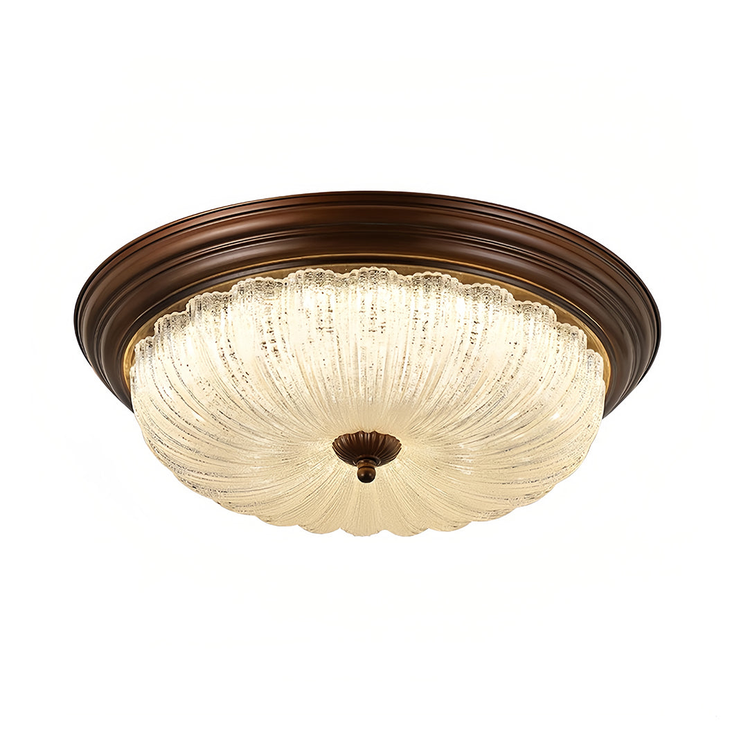 Retro Flush Mount Ceiling Light Pumpkin Walnut Wood Color Dome Light