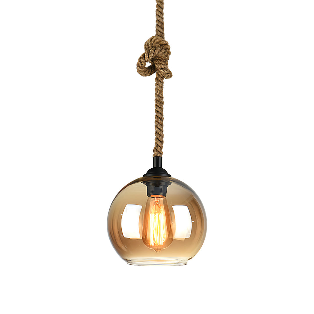 Retro Glass Pendant Light Minimalist LED Hemp Rope Ceiling Light