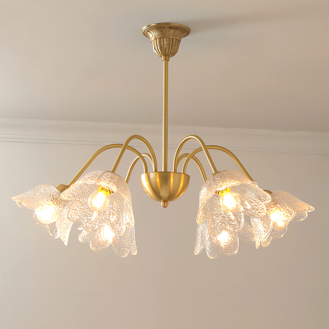 Glass Shades Chandelier Flower Shaped French Style Clear Ceiling Light