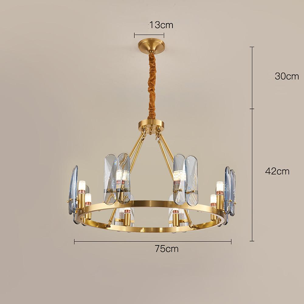 8-light LED Circular Glass Copper Nordic Chandelier Ceiling Lights