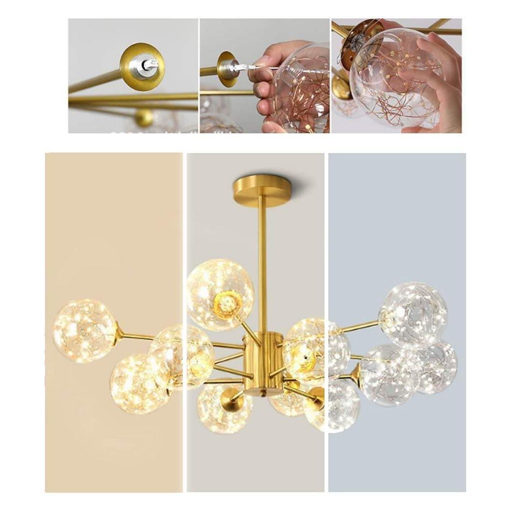 6-light LED Glass and Gold Chandelier Kitchen Pendant Lighting