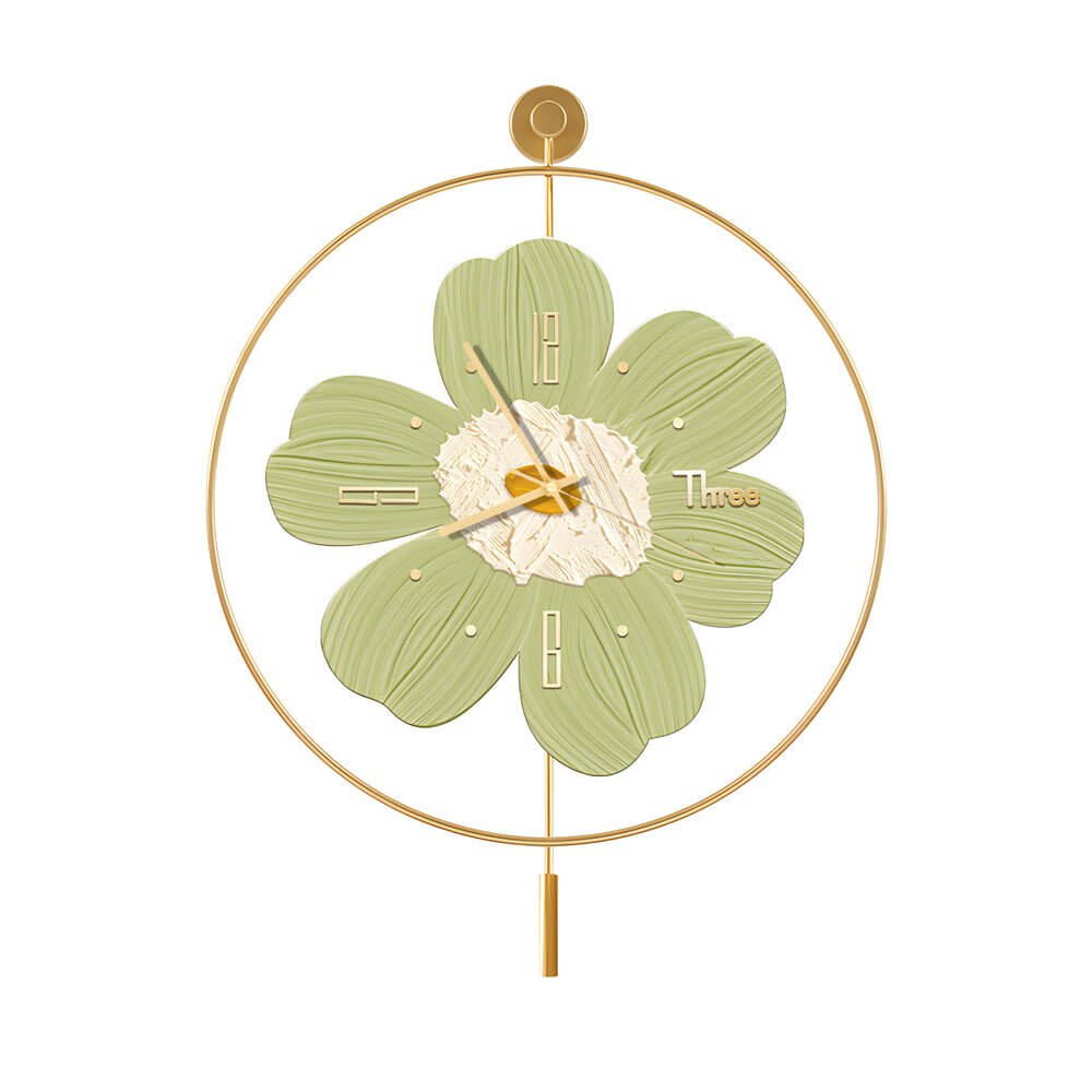 Wall Clock with Light Floral LED Remote‑control Light