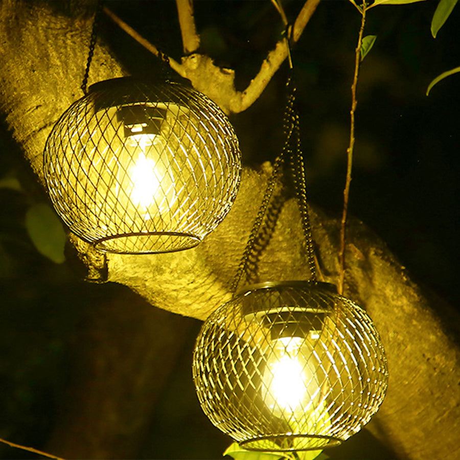 Lantern Style Outdoor Lights Solar Iron Mesh Hanging Lights