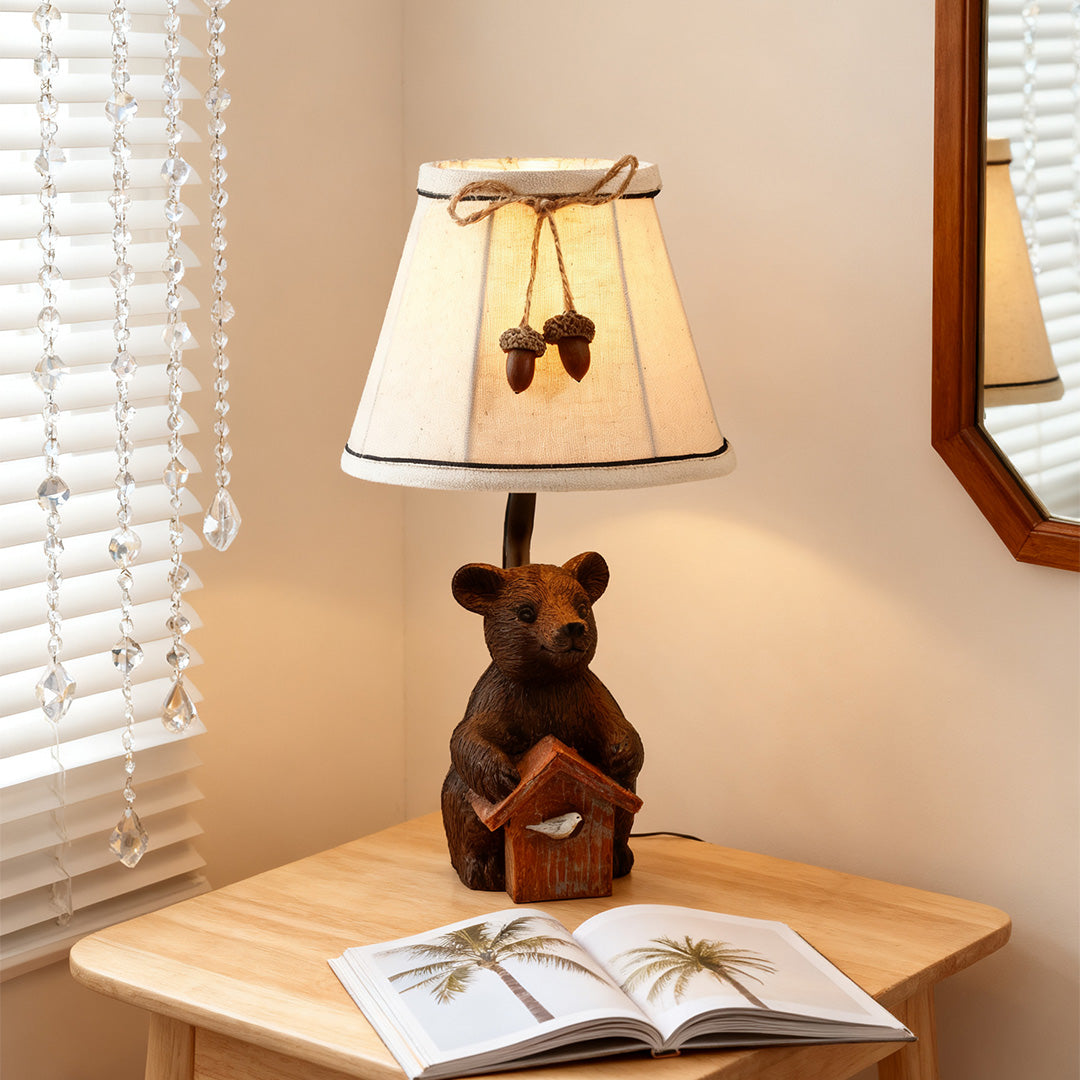 Bear Table Lamp European-Style Charming Novelty Fabric Lampshade Light
