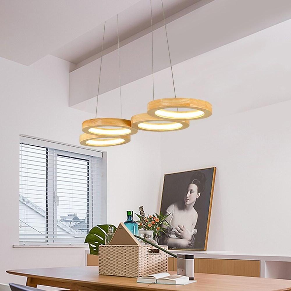 4 Circle Light Modern Wood Acrylic Design Pendant Lighting LED Ceiling Light