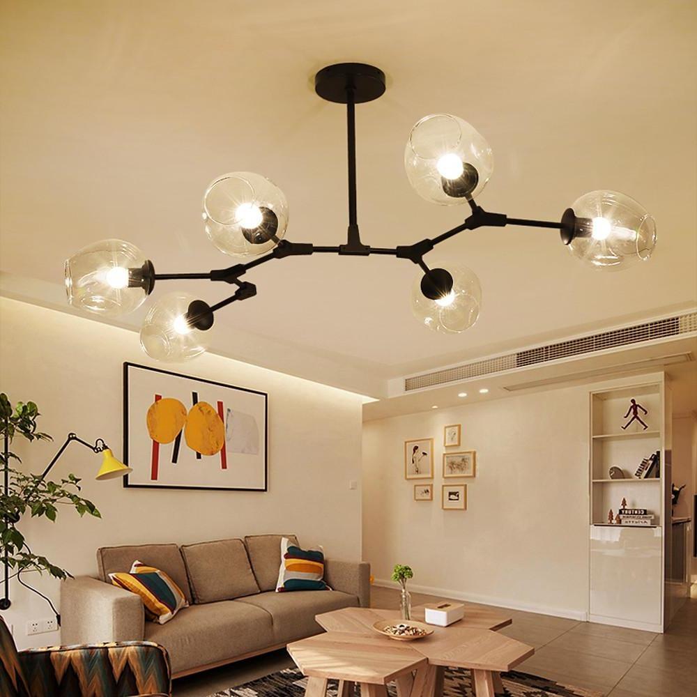 Nordic Contemporary Molecule Chandelier for Living Room Blown Glass Chandeliers 6 Bulbs