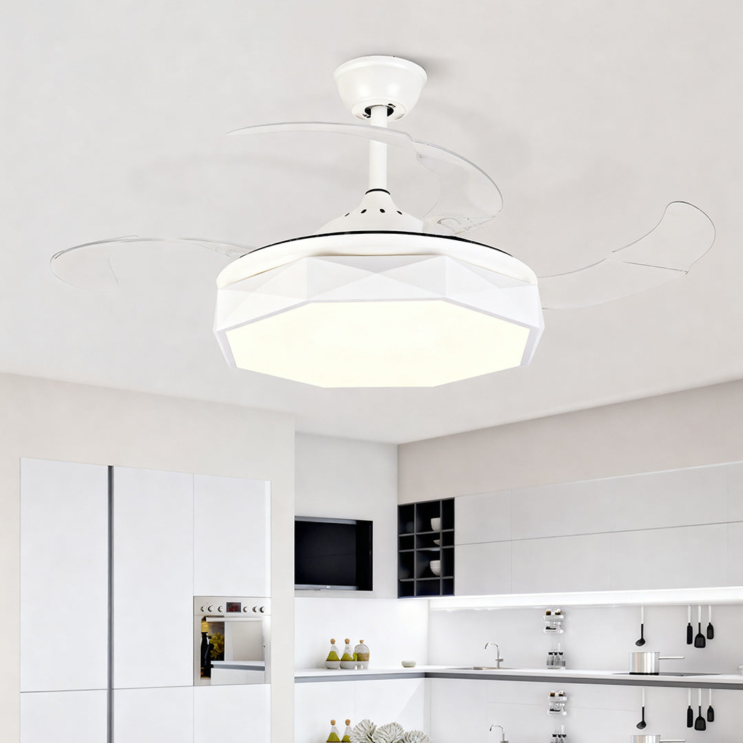 42 in Ceiling Fan with Light White ABS Blades and Acrylic Shade Light