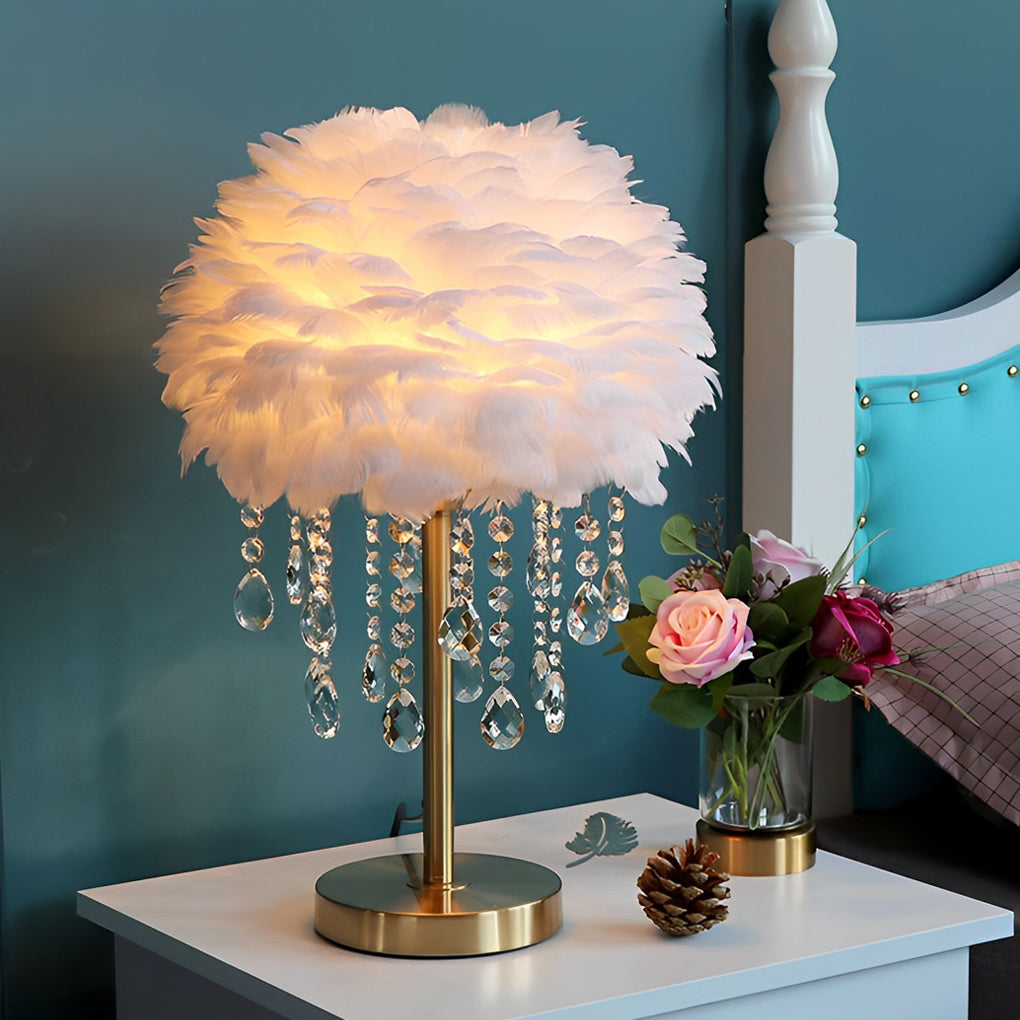 Feather Table Lamp Modern LED Crystal Tassel Ambient Light