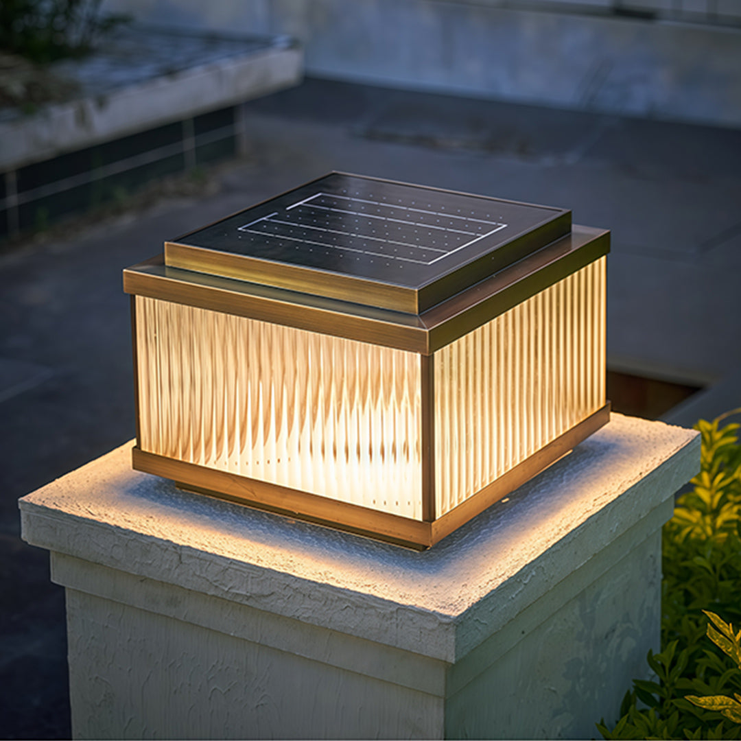 Copper Pillar Lights Square Waterproof Ribbed Glass Lamp
