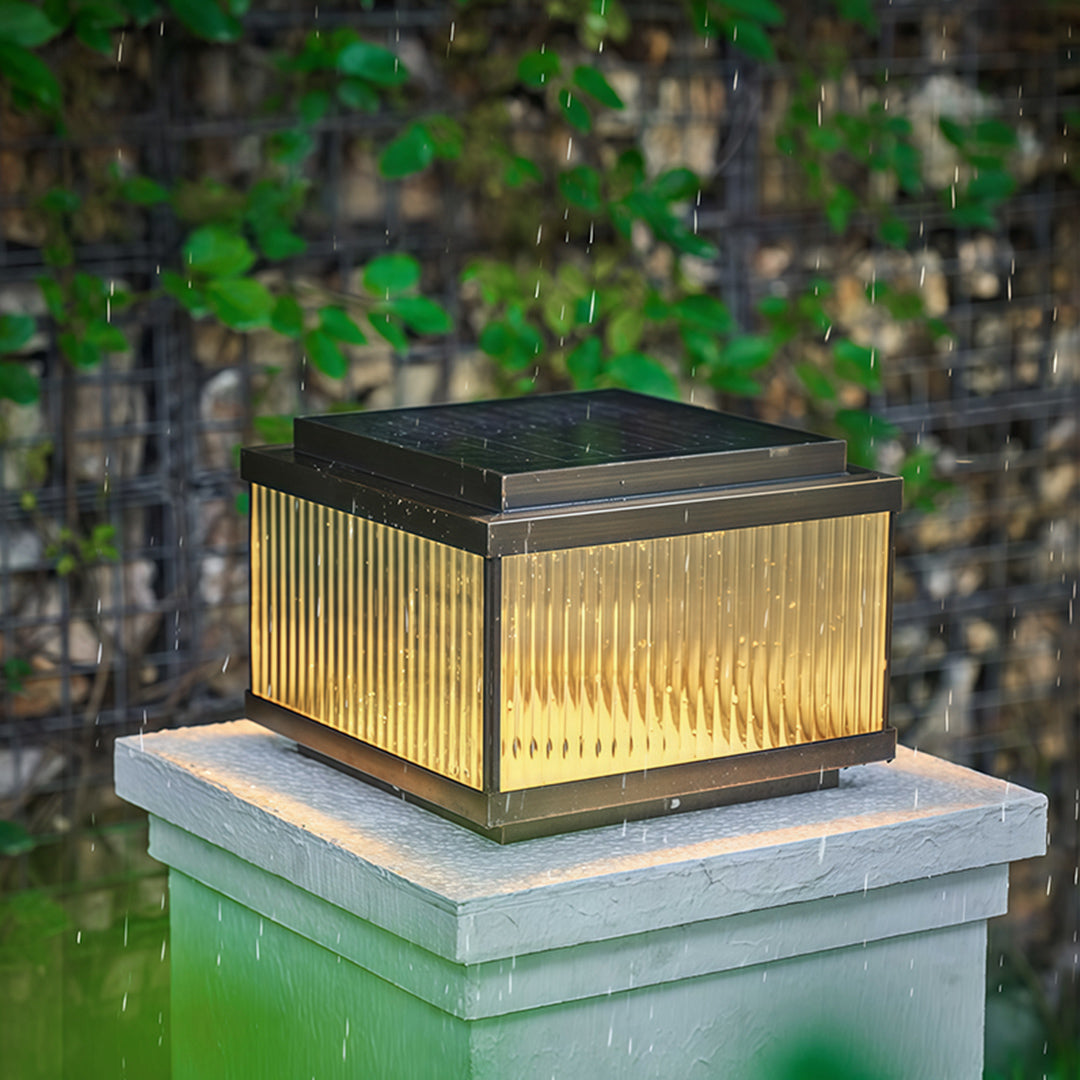 Copper Pillar Lights Square Waterproof Ribbed Glass Lamp