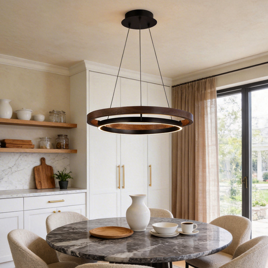 Round Minimalist Three Step Dimming LED Black Modern Chandelier Lights